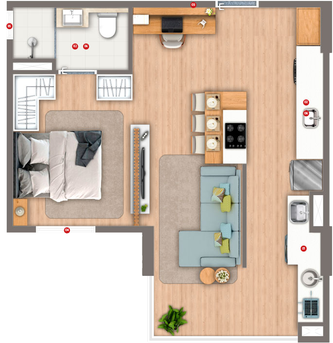 Planta do Apartamento SIVER Resort de 40 m² | 1 dorm | Living Ampliado ou Varanda Gourmet Planta do Apartamento SIVER Resort de 40 m² | 1 dorm | Living Ampliado ou Varanda Gourmet