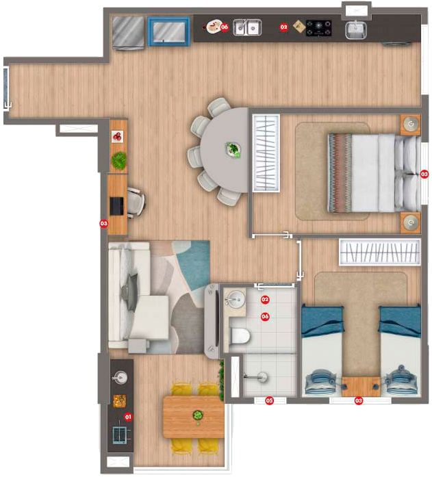 Planta do Apartamento SIVER Resort de 58 m² | 2 dorms | Living Ampliado | 1 ou 2 Vagas Planta do Apartamento SIVER Resort de 58 m² | 2 dorms | Living Ampliado | 1 ou 2 Vagas