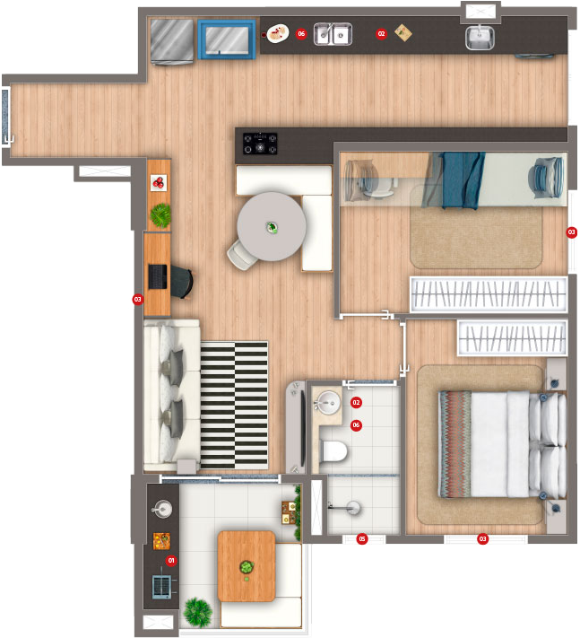 Planta do Apartamento SIVER Resort de 55m² | 2 dorms | Varanda Gourmet | 1 ou 2 Vaga Planta do Apartamento SIVER Resort de 55m² | 2 dorms | Varanda Gourmet | 1 ou 2 Vaga
