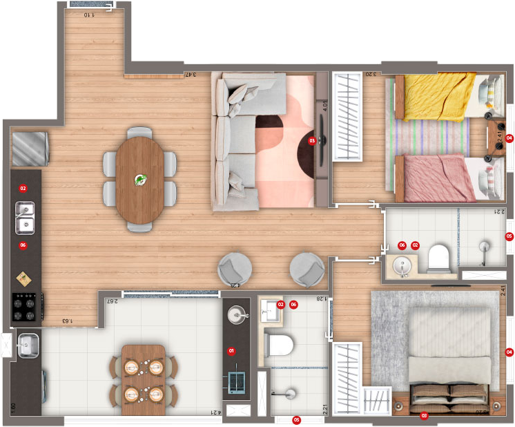 Planta do Apartamento SIVER Resort de 61 m² | 2 dorms | 1 suíte | Varanda Gourmet | 1 ou 2 Vagas Planta do Apartamento SIVER Resort de 61 m² | 2 dorms | 1 suíte | Varanda Gourmet | 1 ou 2 Vagas