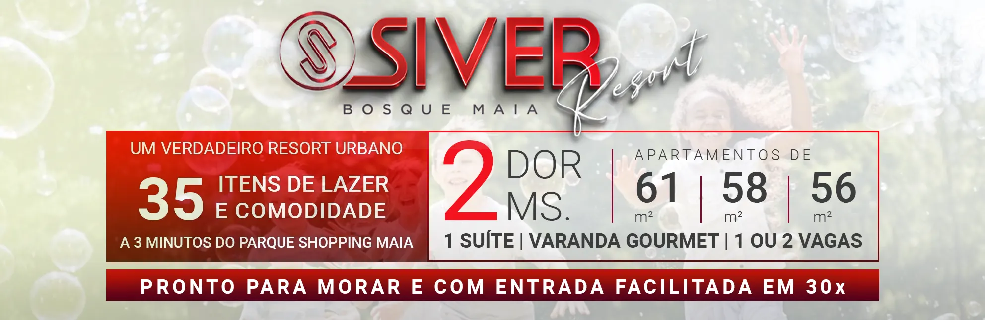 Siver Resort Bosque Maia | Apartamentos de 61m² com 2 Dorms | 1 Suíte | Varanda Gourmet | 1 ou 2 Vagas de Garagem Siver Resort Bosque Maia | Apartamentos de 61m² com 2 Dorms | 1 Suíte | Varanda Gourmet | 1 ou 2 Vagas de Garagem